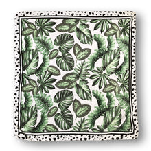 Load image into Gallery viewer, Black White Palm Leaf Silky Satin Square Head Hair Scarf