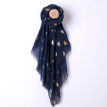 Load image into Gallery viewer, Bee Print Scarf, Foil Print Glitter Gold Bumble Honey Bee Scarf (Multi-Colours)