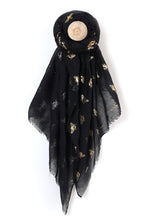 Load image into Gallery viewer, Bee Print Scarf, Foil Print Glitter Gold Bumble Honey Bee Scarf (Multi-Colours)