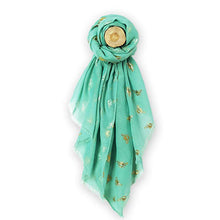 Load image into Gallery viewer, Bee Print Scarf, Foil Print Glitter Gold Bumble Honey Bee Scarf (Multi-Colours)