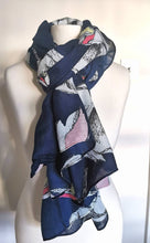 Load image into Gallery viewer, Large Soft-touch Premium Navy Abstract Floral Pink Tulip Print Scarf