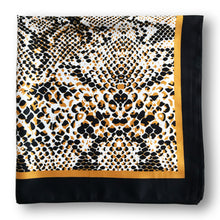 Load image into Gallery viewer, Black Gold Snake Skin Silky Satin Square Head Hair Scarf