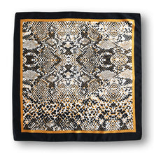Load image into Gallery viewer, Black Gold Snake Skin Silky Satin Square Head Hair Scarf