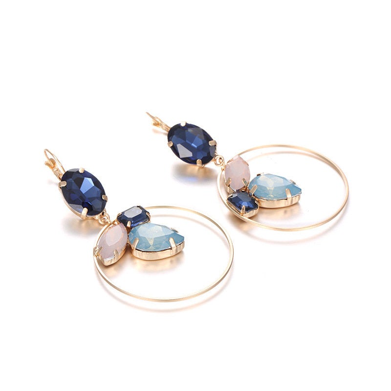 Crystal Gold Large Statement Drop Earrings