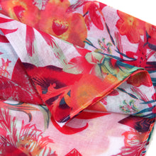 Load image into Gallery viewer, Coral Red Palm Leaf Flower Print Scarf
