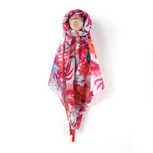 Load image into Gallery viewer, Coral Red Palm Leaf Flower Print Scarf
