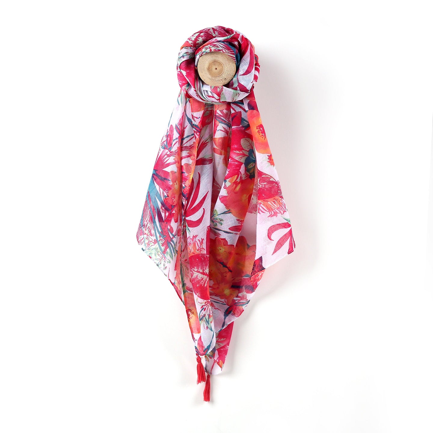 Coral Red Palm Leaf Flower Print Scarf