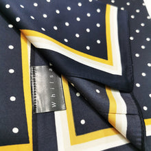 Load image into Gallery viewer, Square Polka Dots Silky Satin Scarf, Hair/Head/Neck Scarf, Navy Mustard Yellow, Decorative scarf
