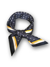 Load image into Gallery viewer, Square Polka Dots Silky Satin Scarf, Hair/Head/Neck Scarf, Navy Mustard Yellow, Decorative scarf
