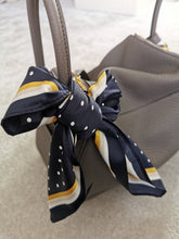 Load image into Gallery viewer, Square Polka Dots Silky Satin Scarf, Hair/Head/Neck Scarf, Navy Mustard Yellow, Decorative scarf
