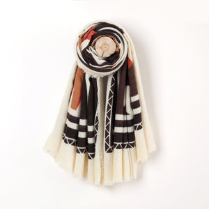 Oversized Aztec Print Scarf with Eyelash Fringe