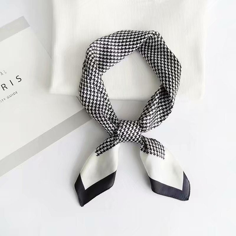 Square Houndstooth Print Silky Satin Scarf, Hair/Head/Neck Scarf 70x70cm
