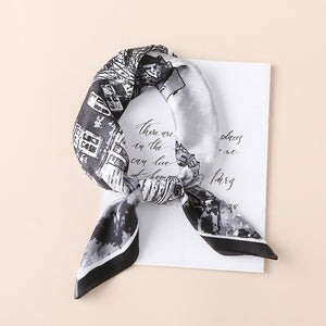 Square Watercolour Building Painting Print Silky Satin Scarf, Hair/Head/Neck Scarf 70x70