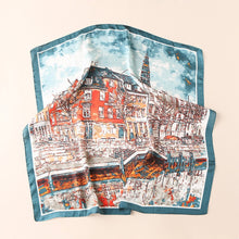 Load image into Gallery viewer, Square Watercolour Building Painting Print Silky Satin Scarf, Hair/Head/Neck Scarf 70x70
