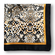 Load image into Gallery viewer, Black Gold Snake Skin Silky Satin Square Head Hair Scarf
