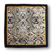 Load image into Gallery viewer, Black Gold Snake Skin Silky Satin Square Head Hair Scarf
