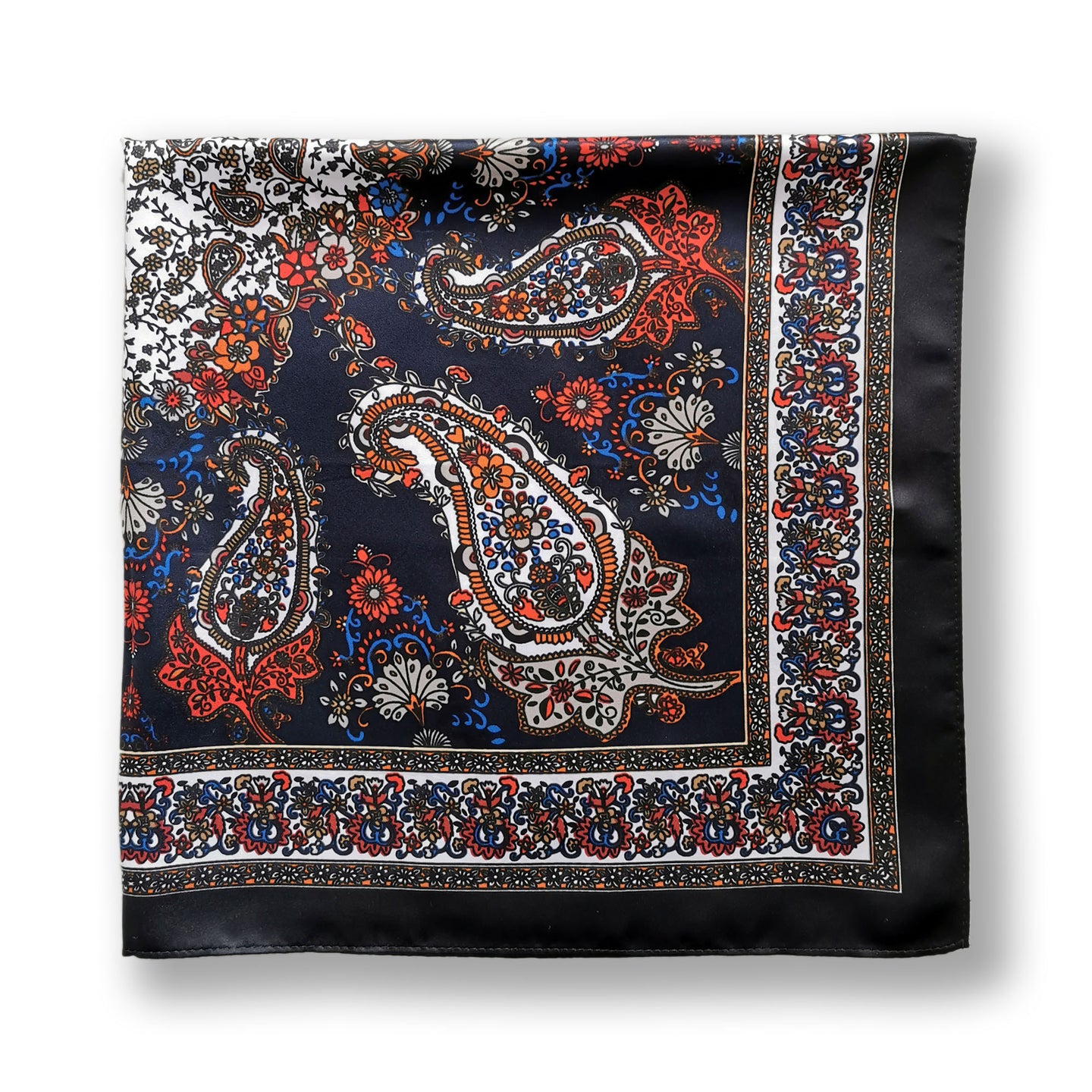 Persian Paisley Damask Baroque Silky Satin Square Head Hair Scarf - 60x60cm